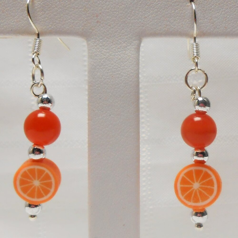 No 298 Handmade earrings with polymer clay fruit-shaped beads and stones